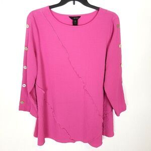 Ali Miles Womens Plus Pullover Top Size 3X Pink Buttoned Sleeve Lagenlook Blouse